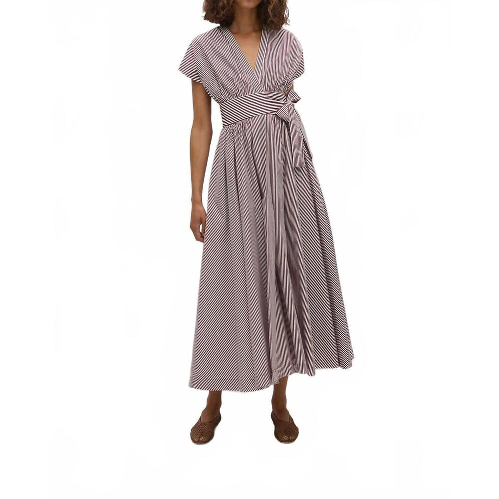 Faithfull the Brand Striped Midi Dress in Mauve and White
